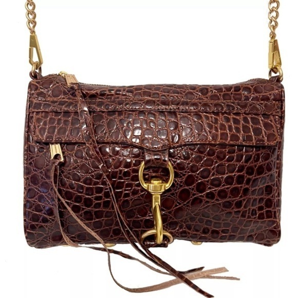 REBECCA MINKOFF Brown Croc MAC Embossed Chain Bag 💎EUC💎 MSRP $298 - Picture 1 of 14